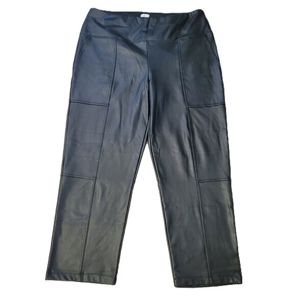 Joie Women's Black Faux Leather High Waist Cropped Straight Leg Pants Pull-On XL - Picture 1 of 8